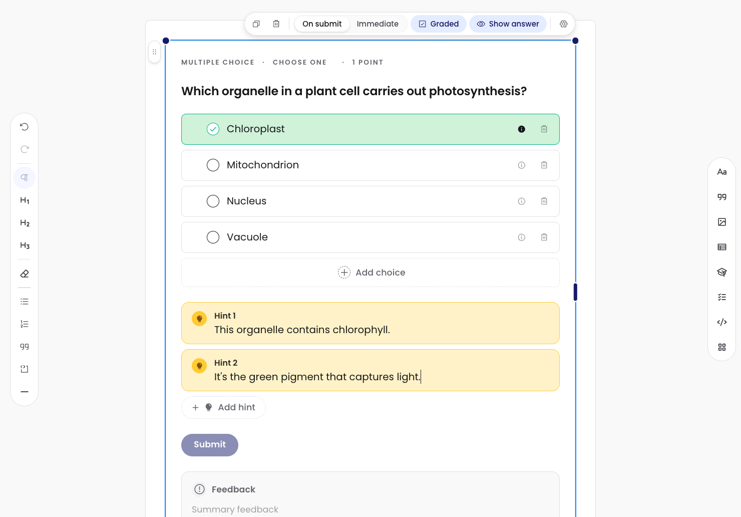 Question block with two hints added