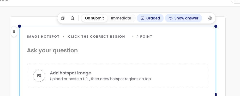 Quick menu open above a selected multiple-choice block