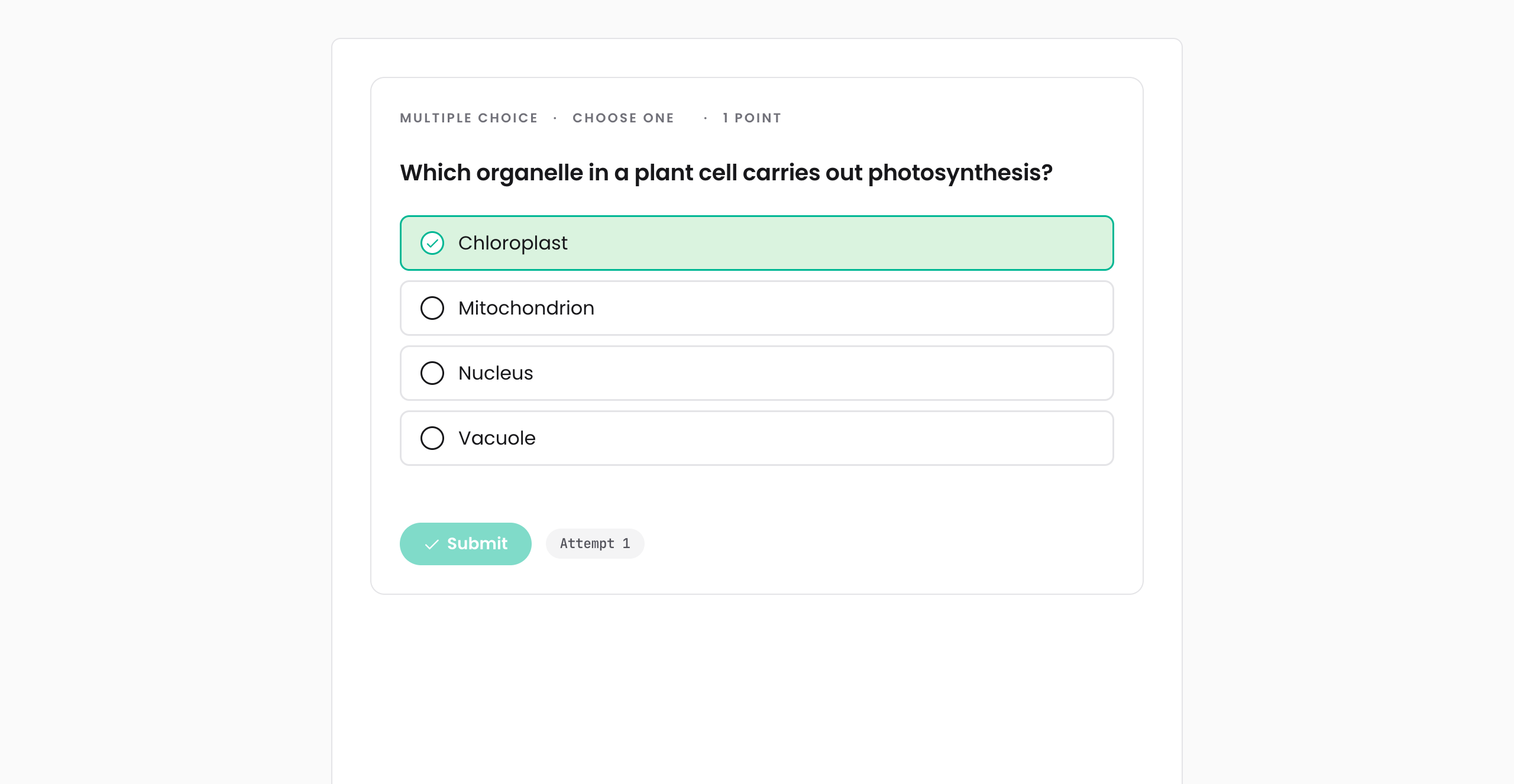 Preview mode: the learner answers the question