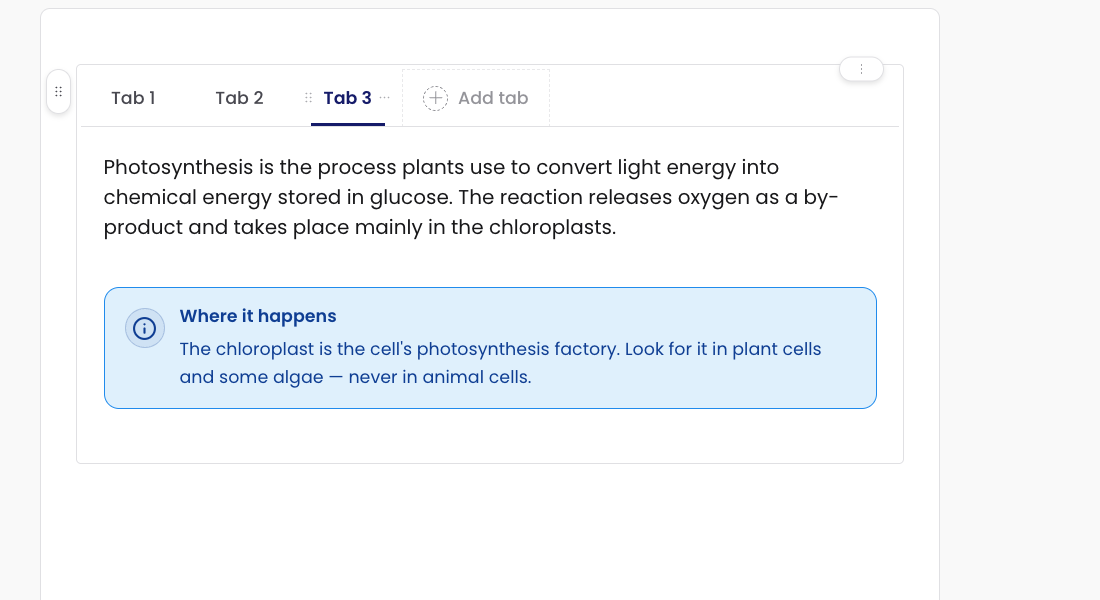 Tabs layout with three tabs